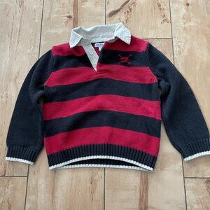 Greendog boys collared red and blue striped sweater with dinosaur‎ embroidery 3T